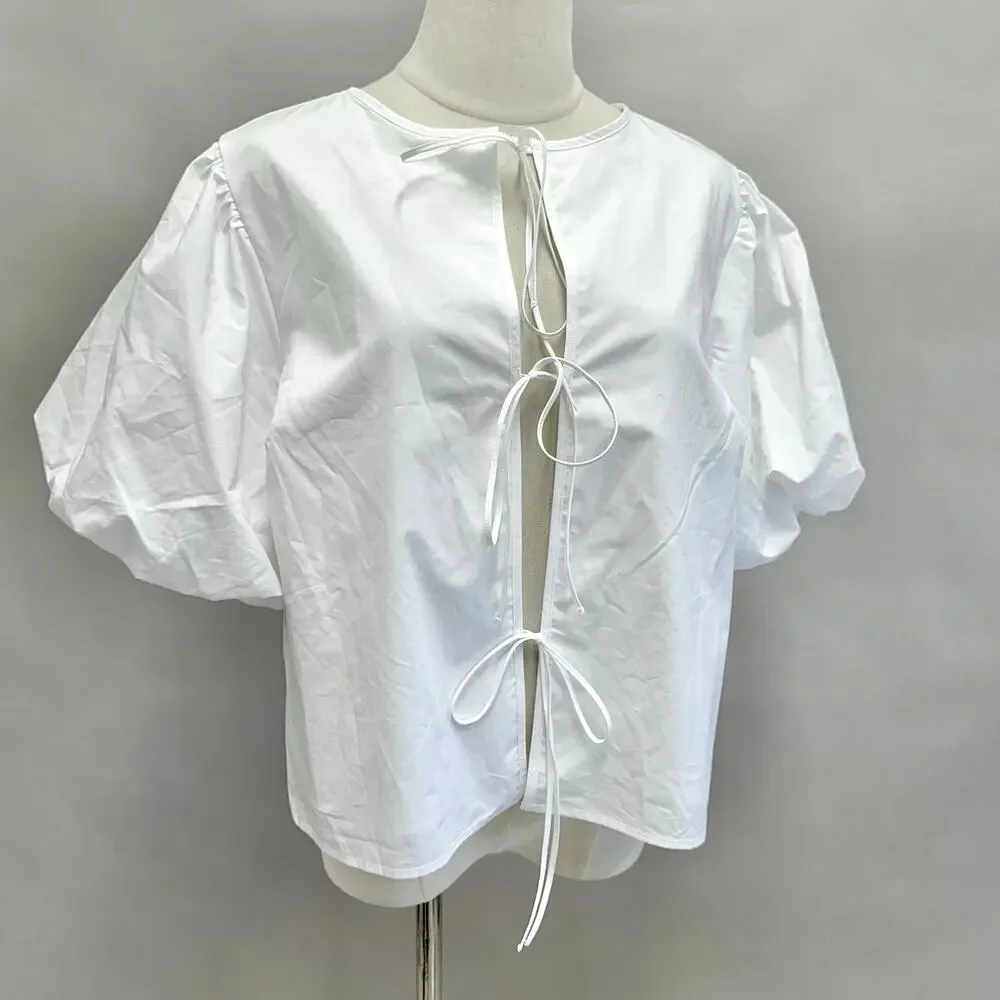 Abercrombie & Fitch Short-Sleeve Tie-Front‎ Top Solid White Size Medium NWT